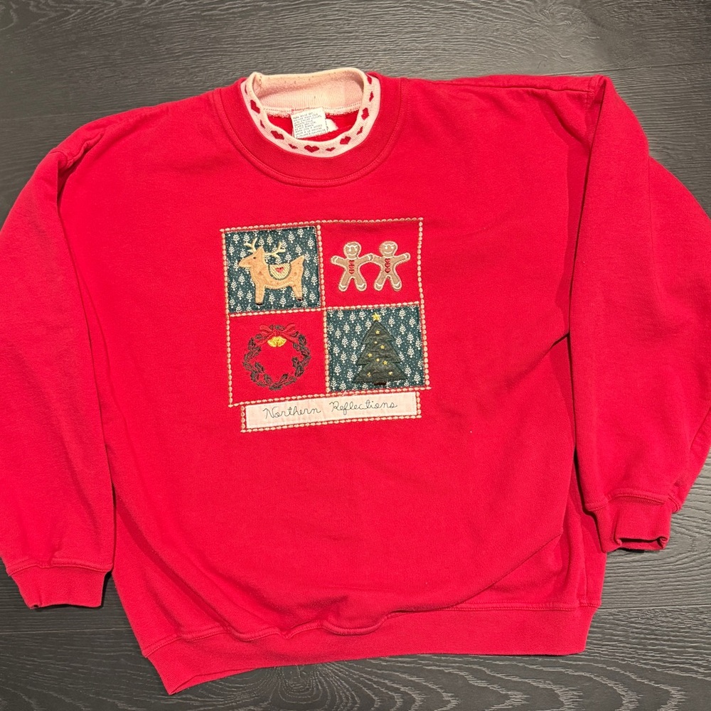 Northern Treasured Red Crewneck Sweater with Holiday Motifs